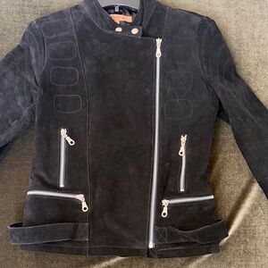 Arden B Black Suede Moto Jacket with Silver Zippers